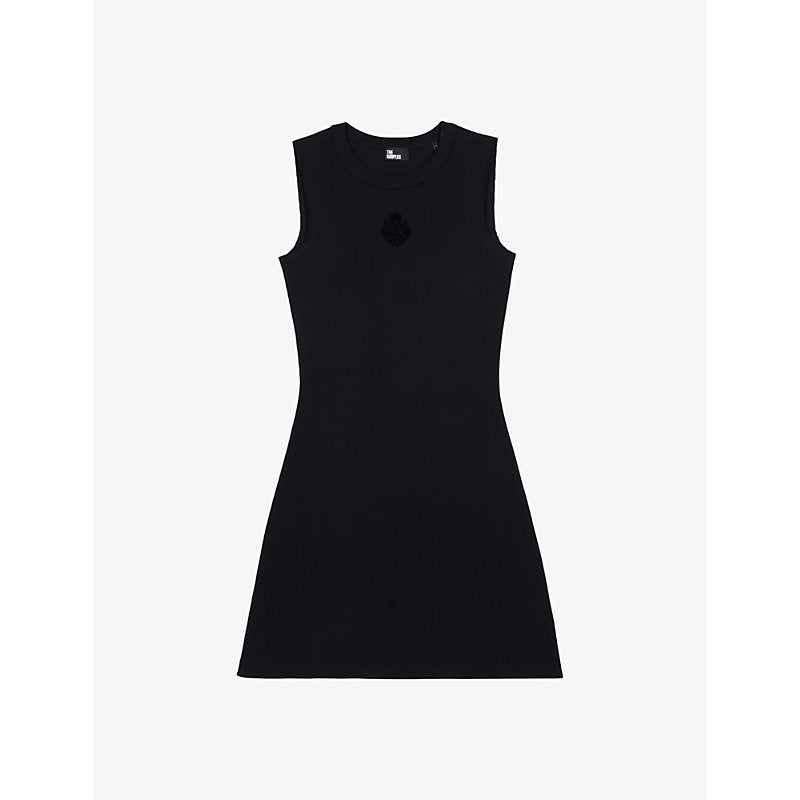 The Kooples Blazon-flocked ribbed stretch-cotton mini dress | THE KOOPLES