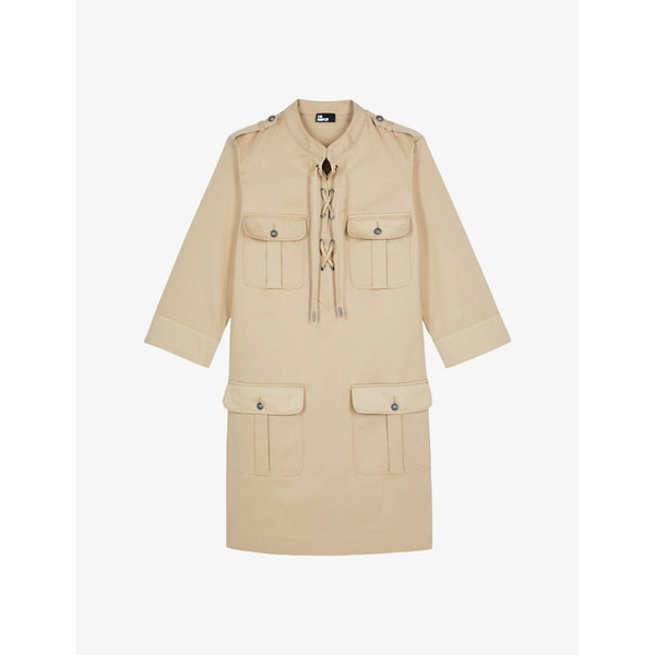 The Kooples Tie-neck patch-pocket cotton mini dress | THE KOOPLES