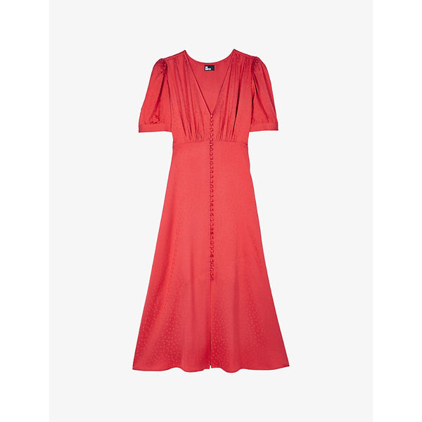 The Kooples Dotted buttoned jacquard midi dress