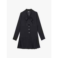  The Kooples Ascot-collar pleated-skirt woven mini dress