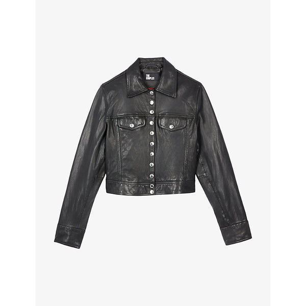 The Kooples Branded-hardware cropped leather jacket