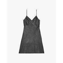 The Kooples Crossed V-neck sheepskin-leather mini dress | THE KOOPLES