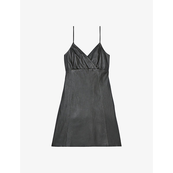 The Kooples Crossed V-neck sheepskin-leather mini dress