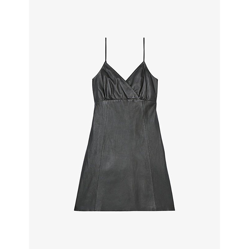 The Kooples Crossed V-neck sheepskin-leather mini dress | THE KOOPLES