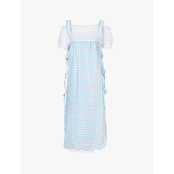 Sleeper Greta gingham-pattern linen midi dress