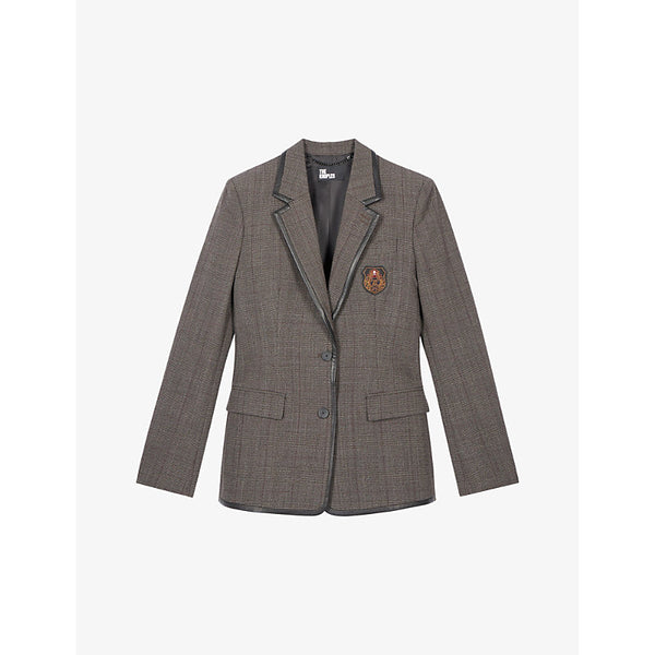 The Kooples Prince of Wales-check leather-piping wool jacket