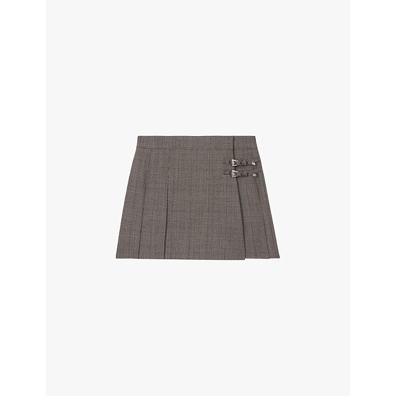  The Kooples Prince of Wales-check pleated wool mini skirt