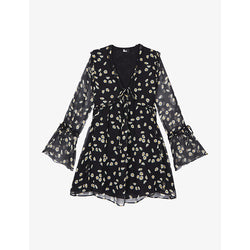 The Kooples Daisy-print ruffled silk mini dress | THE KOOPLES