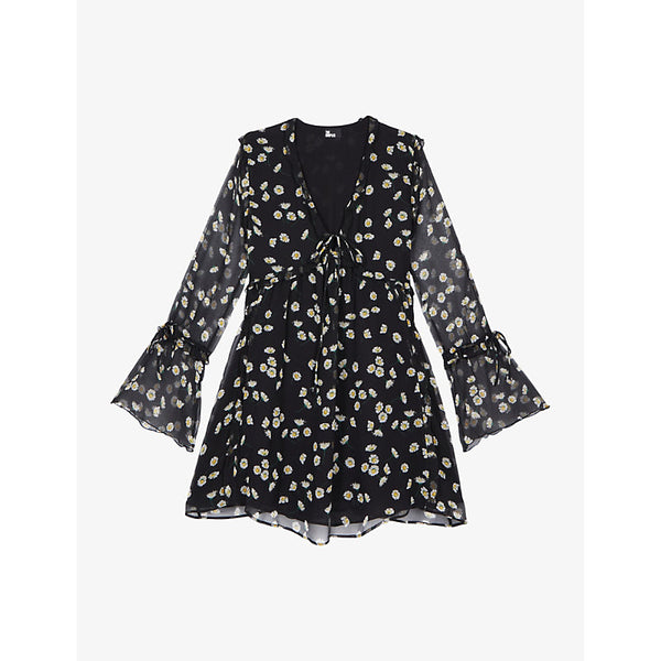 The Kooples Daisy-print ruffled silk mini dress