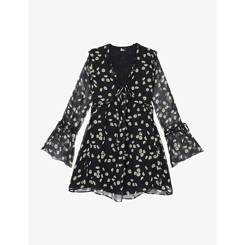 The Kooples Daisy-print ruffled silk mini dress | THE KOOPLES