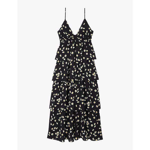 The Kooples Daisy-print ruffled stretch-woven maxi dress