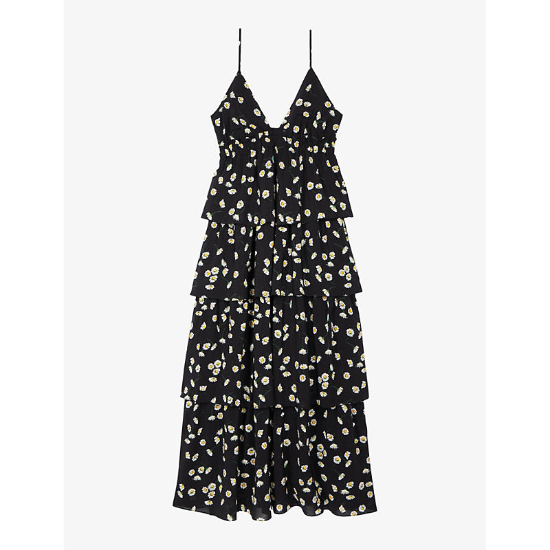 The Kooples Daisy-print ruffled stretch-woven maxi dress | THE KOOPLES