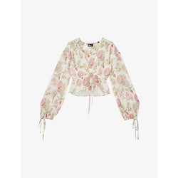  The Kooples Floral-print ruffle-trim silk top