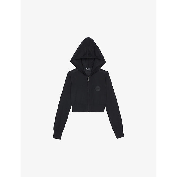 The Kooples Crest-embroidered cropped wool hoody