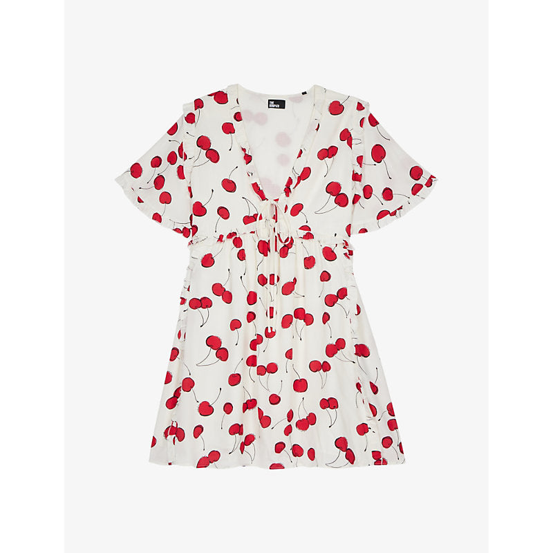 The Kooples Cherry-printed empire-waist woven mini dress | THE KOOPLES