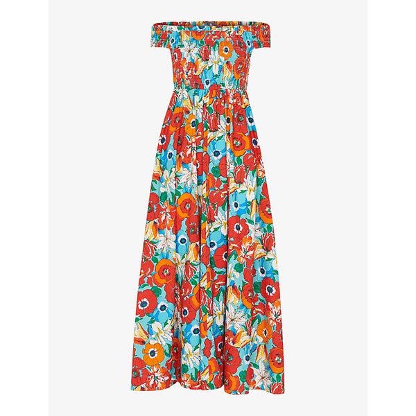 Whistles Tulip-print bardot-neck cotton maxi dress | WHISTLES