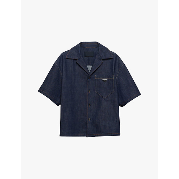 Prada Logo-plaque short-sleeve denim shirt