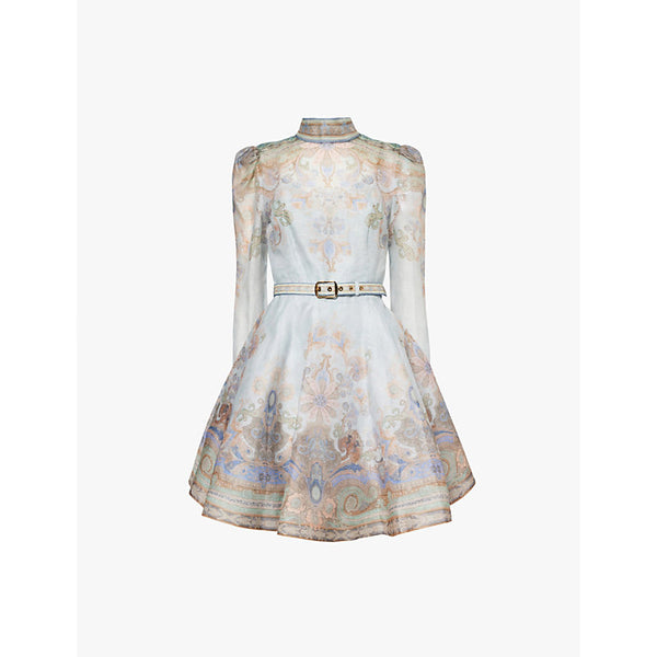 Zimmermann Eden Belted flower-and-paisley-print linen and silk-blend mini dress | ZIMMERMANN