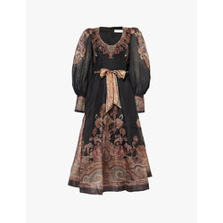 Zimmermann Illustration structured paisley-pattern linen and silk-blend midi dress | ZIMMERMANN