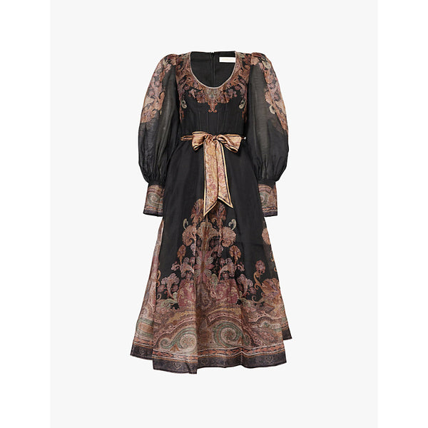 Zimmermann Illustration structured paisley-pattern linen and silk-blend midi dress