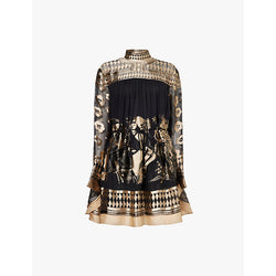 Zimmermann Otto high-neck batwing-sleeve woven mini dress | ZIMMERMANN