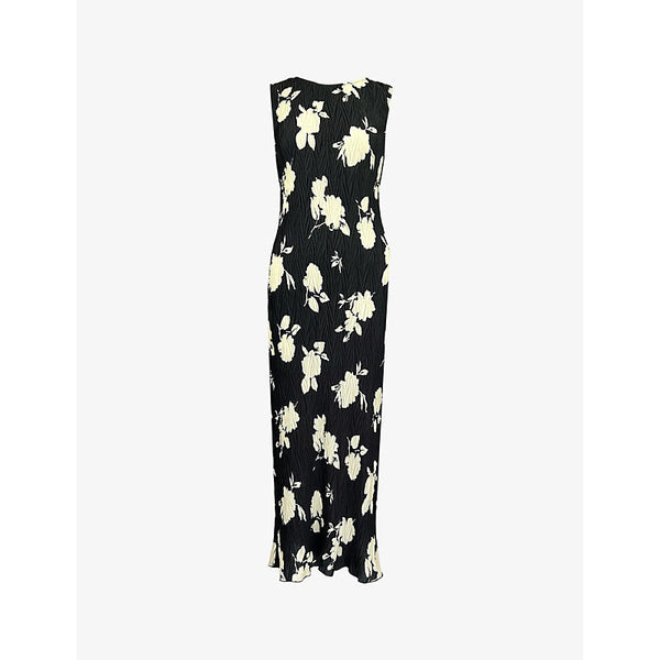 Ro&Zo Floral-print plisse crepe midi dress