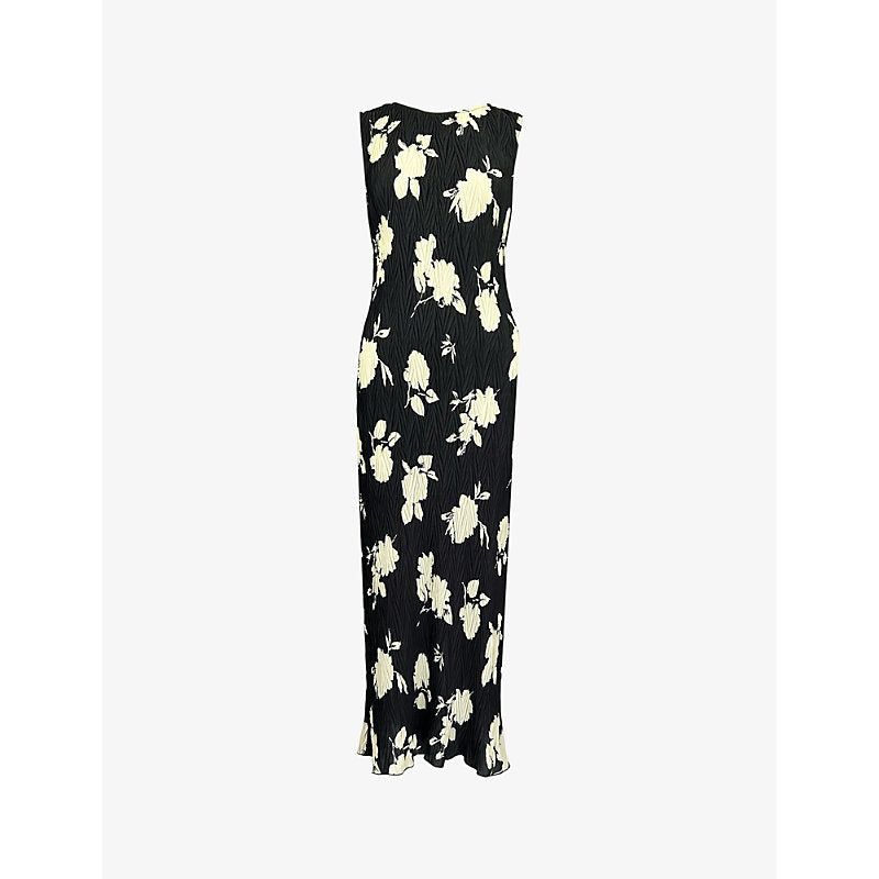 Ro&Zo Floral-print plisse crepe midi dress | RO&ZO