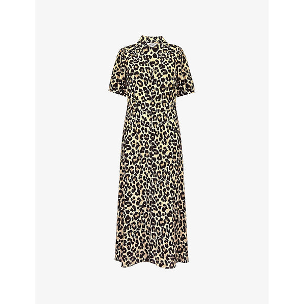 Ro&Zo Leopard-print short-sleeve woven midi dress | RO&ZO