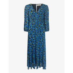  Ro&Zo Blue Floral Print Ruched Waist Dress