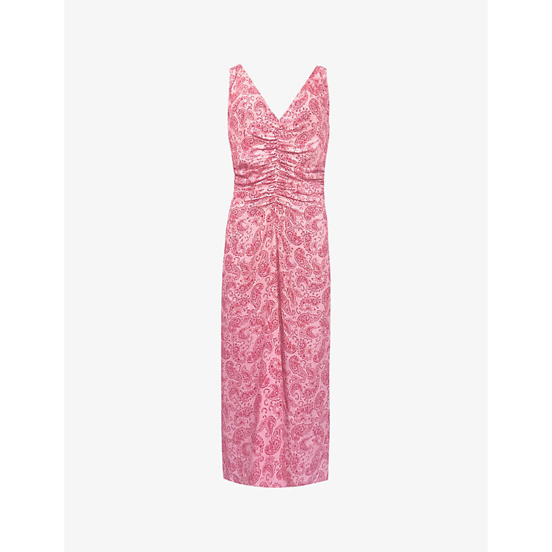 Ro&Zo Paisley-print rushed woven midi dress | RO&ZO