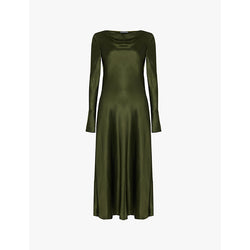 Alberta Ferretti Satin-texture draped-neckline woven-blend midi dress | ALBERTA FERRETTI