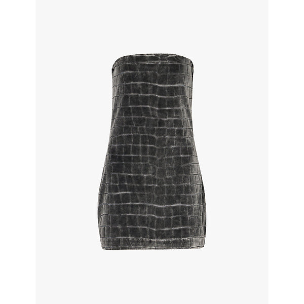 Alexander Wang Crocodile-jacquard strapless velour mini dress