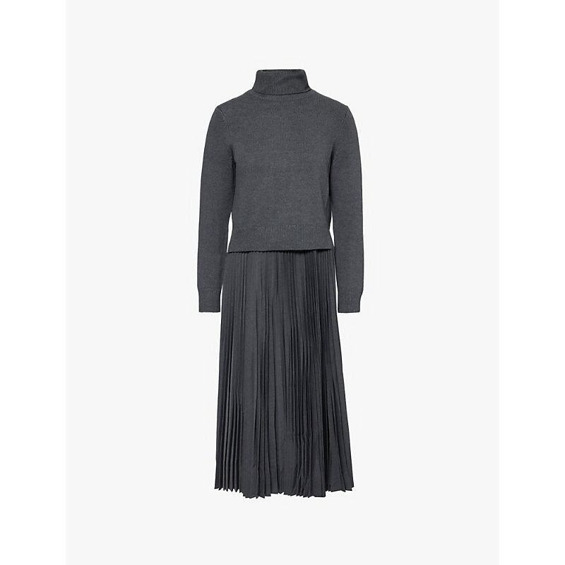 Theory Turtleneck pleated stretch-recycled-polyester and wool-blend midi dress | THEORY