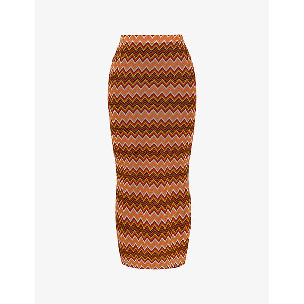  Mistress Rocks Chevron-pattern slim-fit knitted maxi skirt