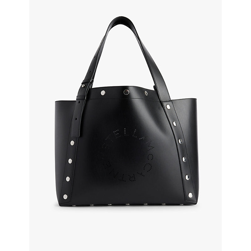  Stella Mccartney Studded perforated-logo faux-leather tote bag