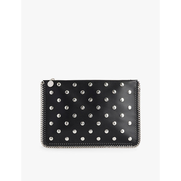  Stella Mccartney Studded metallic-trim faux-leather clutch bag