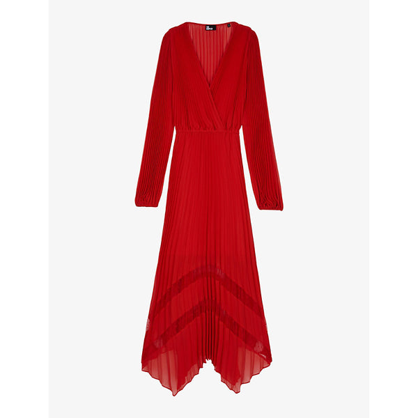 The Kooples Lace-panel pleated woven maxi dress