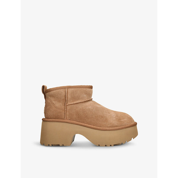 Ugg Classic Ultra Mini New Heights suede and shearling heeled ankle boots