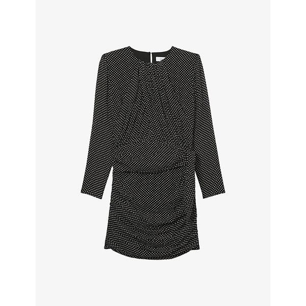 Reiss Taylor polka-dot ruched woven mini dress