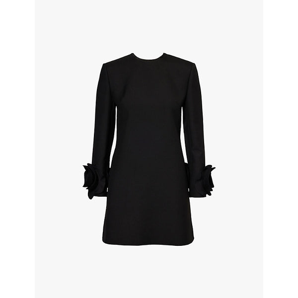 Valentino Garavani Rose-cuff long-sleeve wool and silk-blend drill mini dress