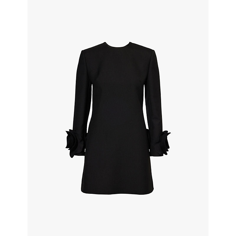 Valentino Garavani Rose-cuff long-sleeve wool and silk-blend drill mini dress | VALENTINO GARAVANI