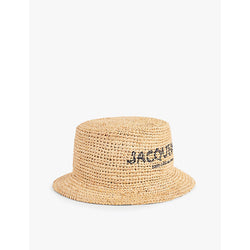 Womens Jacquemus Le Bob Pesco branded-print raffia bucket hat