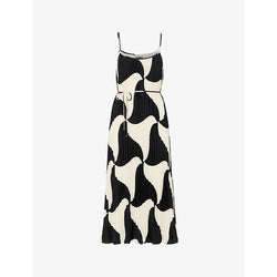 Whistles Triangle swirl-print pleated recycled-polyester midi dress | WHISTLES