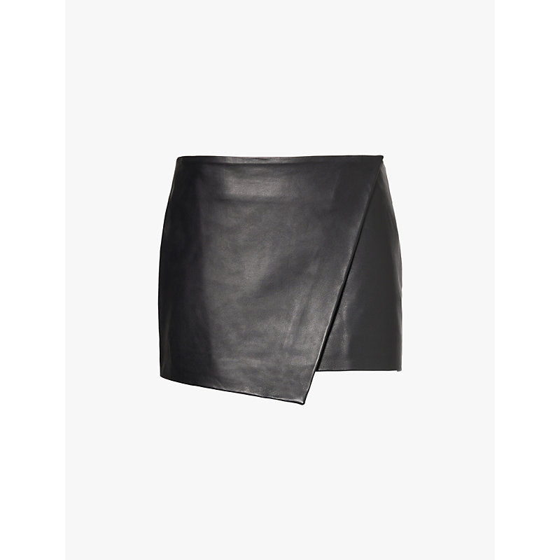  The Frankie Shop Cleo wrap-around leather mini skirt