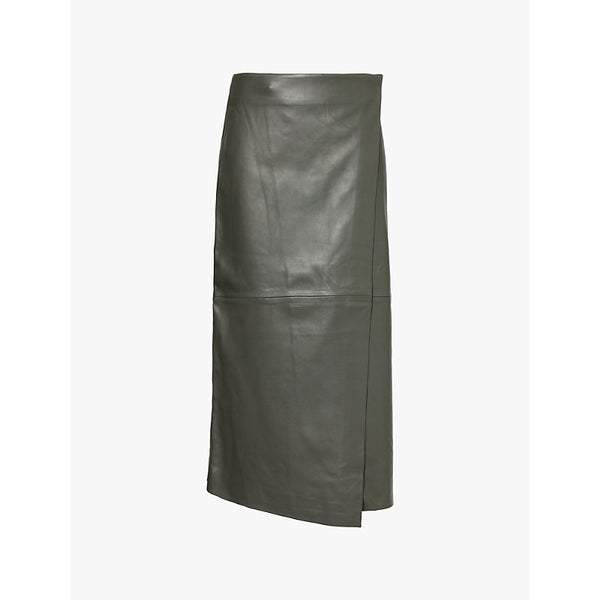  The Frankie Shop Hedi wrap-around leather midi skirt