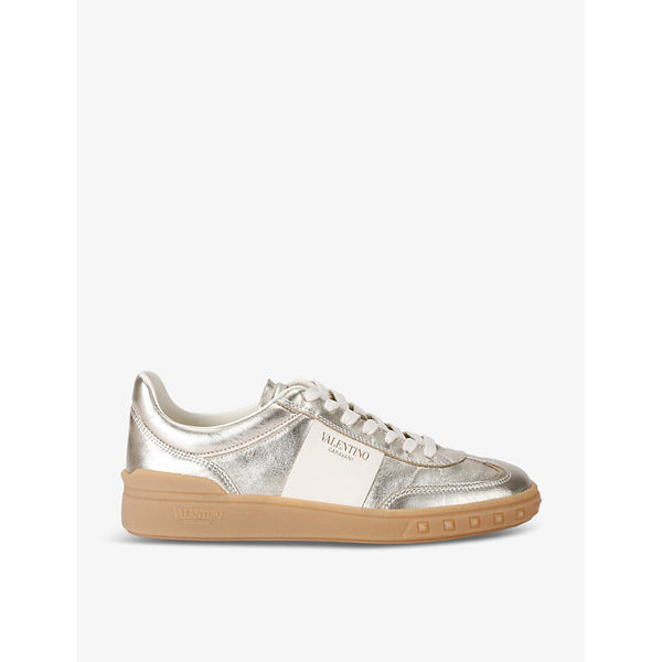  Valentino Garavani Upvillage logo-panel metallic-leather low-top trainers