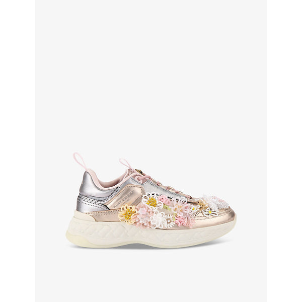 Kurt Geiger London Kensington beaded-flower leather low-top trainers