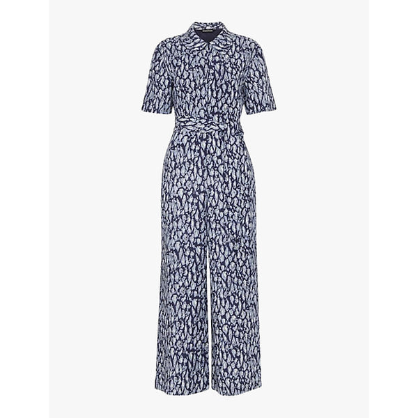 Whistles Leopard-print short-sleeve linen-blend jumpsuit