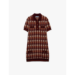 Prada Houndstooth short-sleeve wool-knit mini dress | PRADA