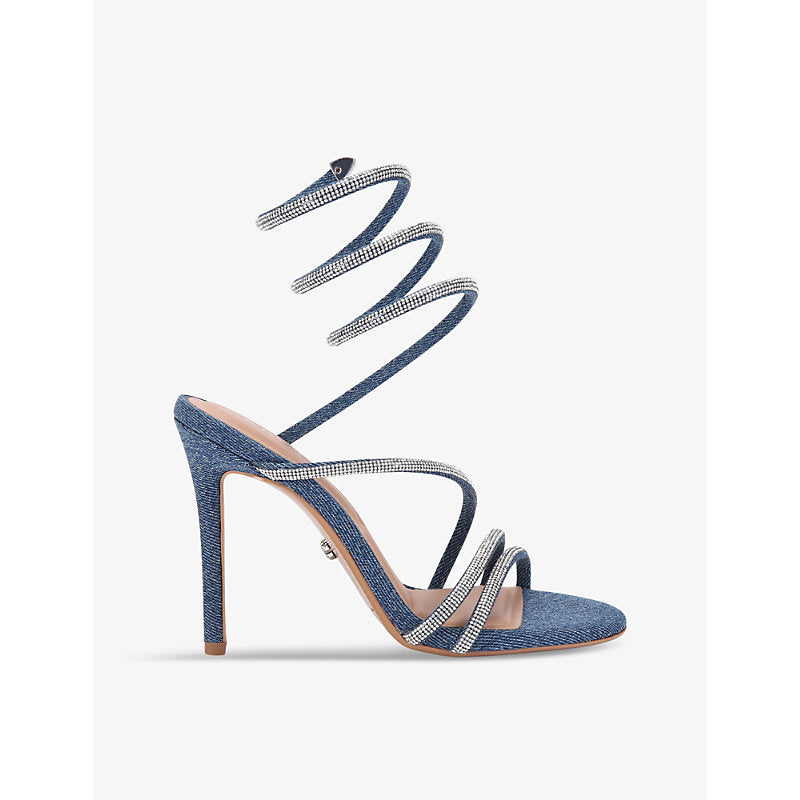 Carvela Spiral crystal-embellished denim heeled sandals